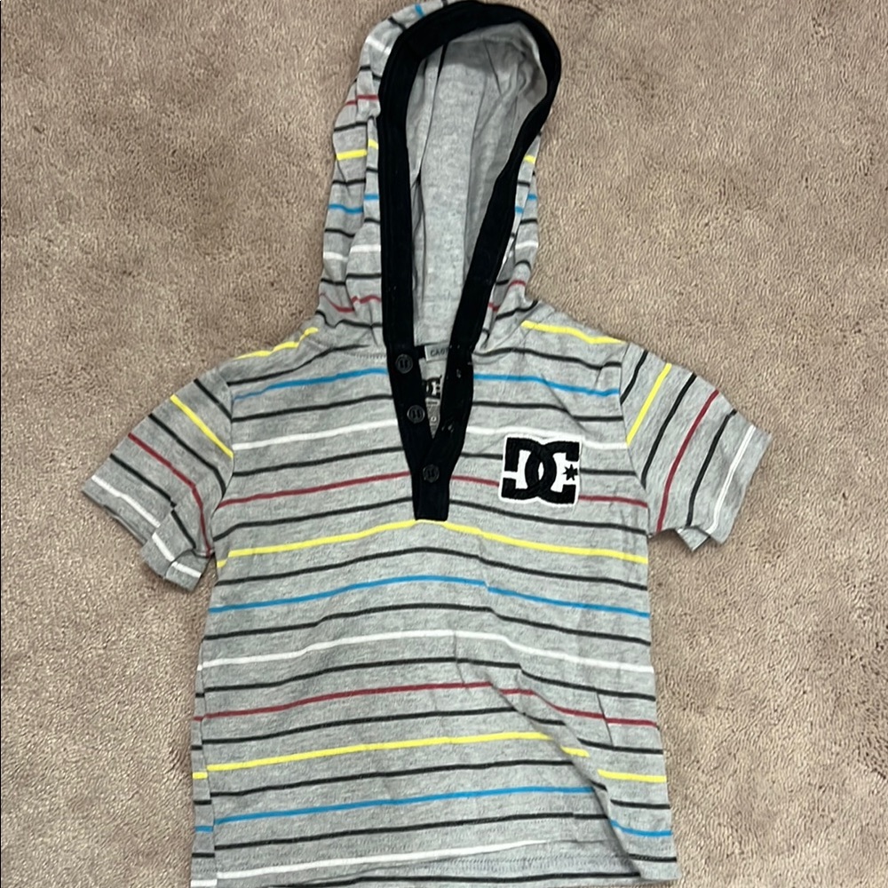 DC Gray and Red Short Sleeve Tee with Hood